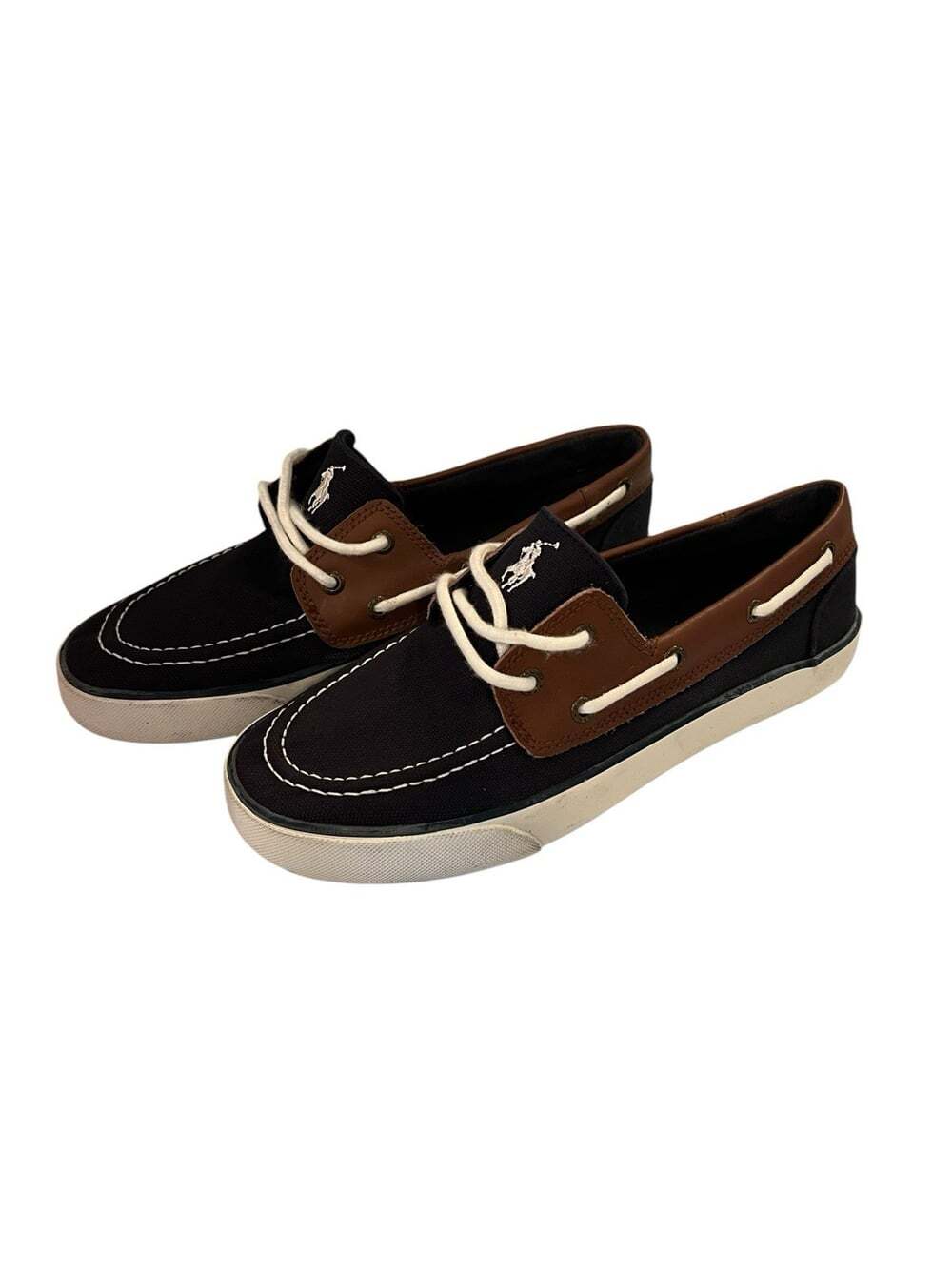 Polo Ralph Lauren Navy Blue & Brown Sander Coastal Boat Shoes- Youth 5, Woman 7